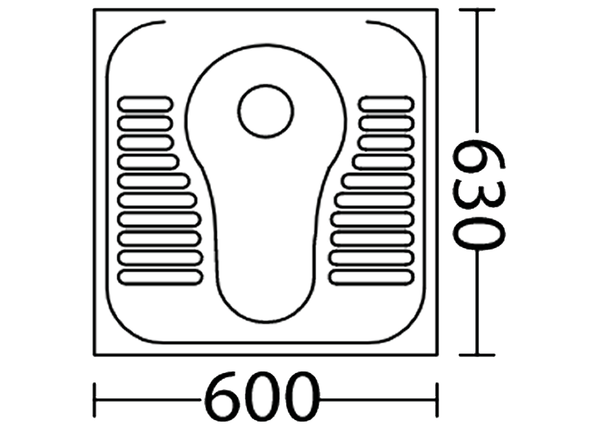 7460 Stainless Steel Squatting Pan with Integral Footrest Dimension