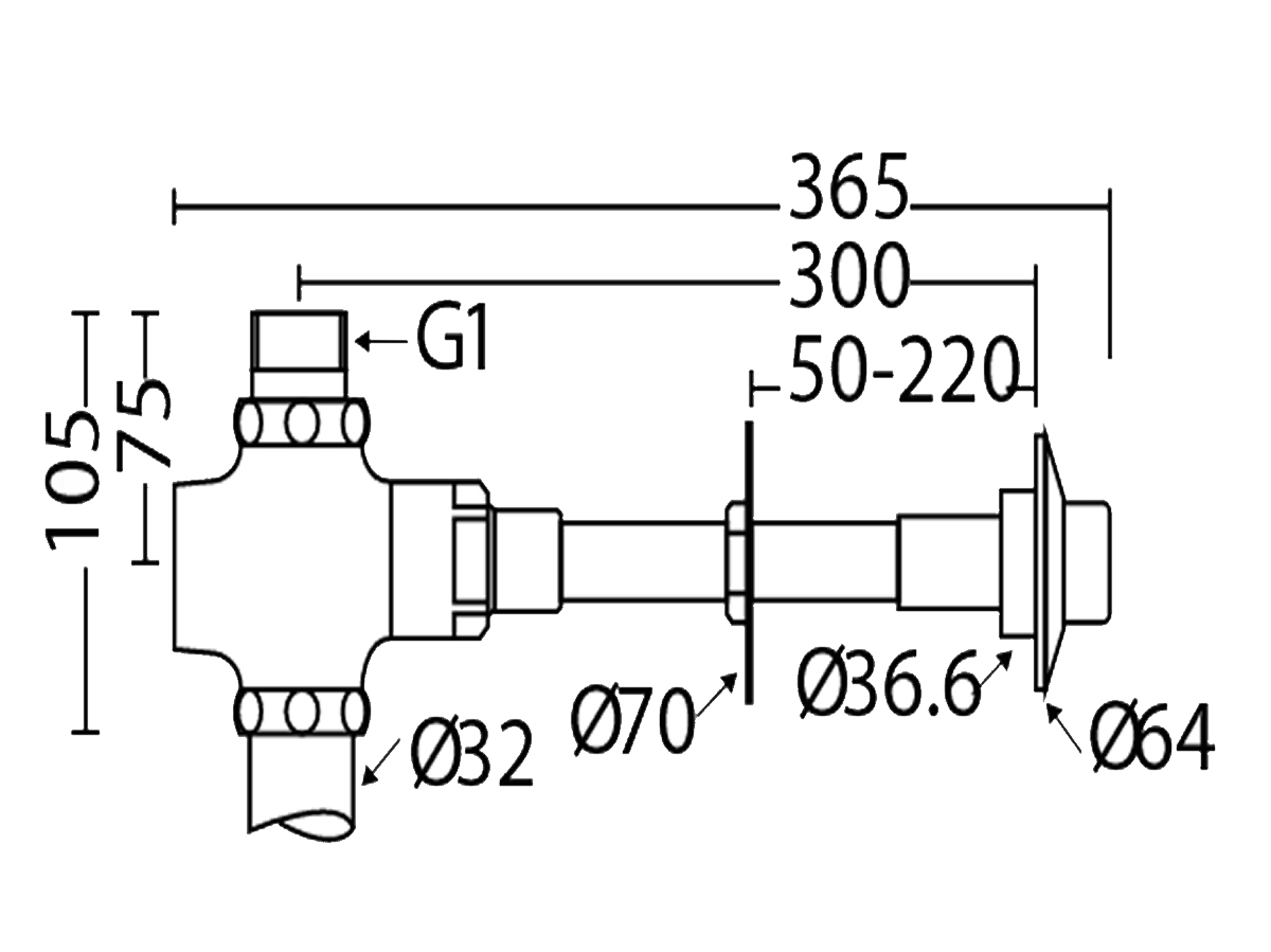 CFV-4200 Concealed Time Delay WC Flush Valve Dimension