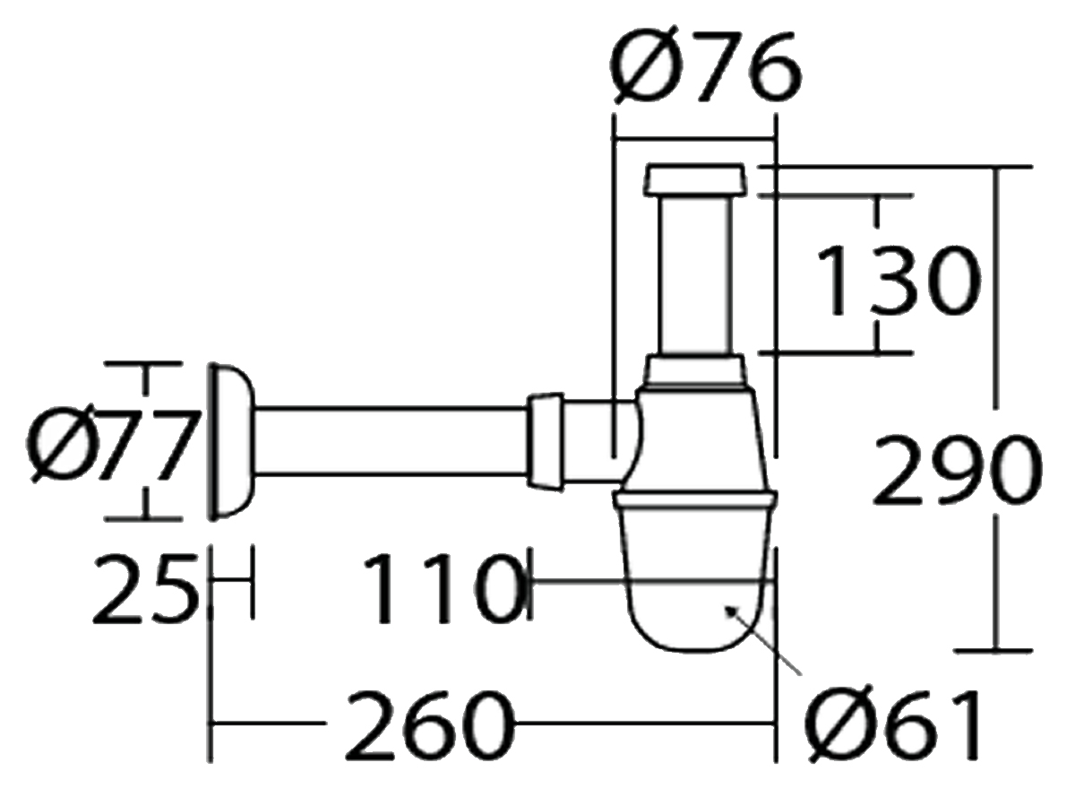PBT43MMC 32MM Bottle Trap Dimension