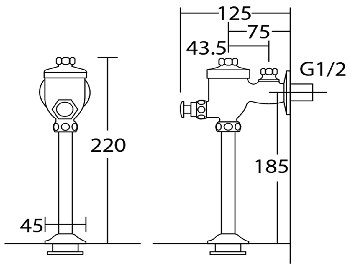 FV-2103 Exposed Urinal Flush Valve c/w Down Dimension
