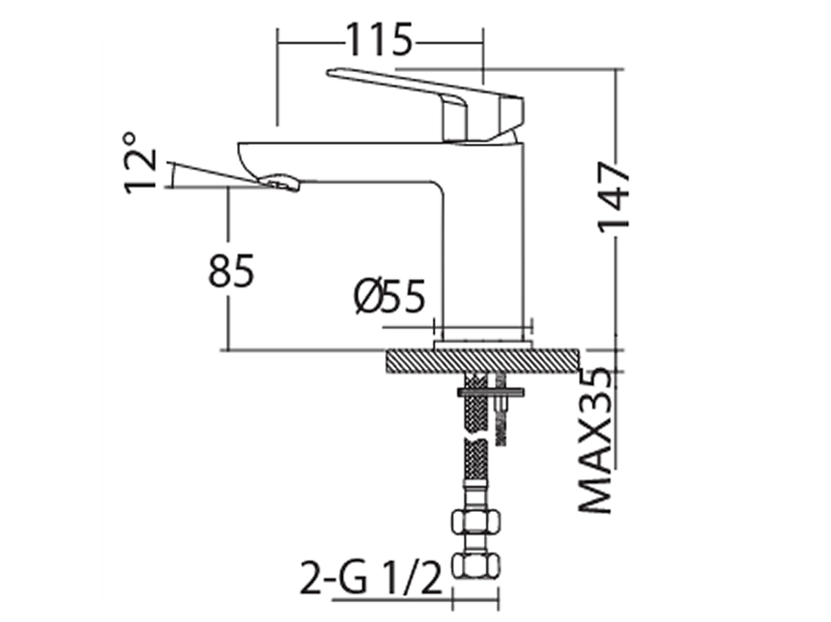 OT-3701 Basin Sink Mixer Dimension