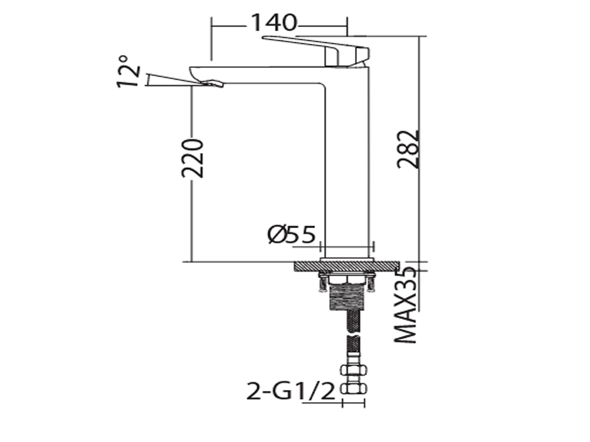 OT-3701H Tall Basin Mixer Dimension
