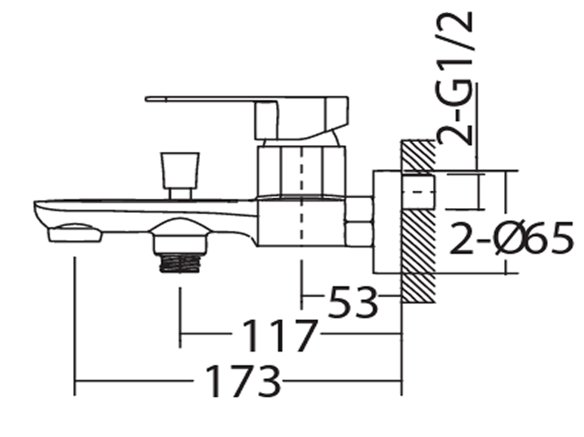 OT-3704 Exposed Bath Shower Mixer with Diverter Dimension B
