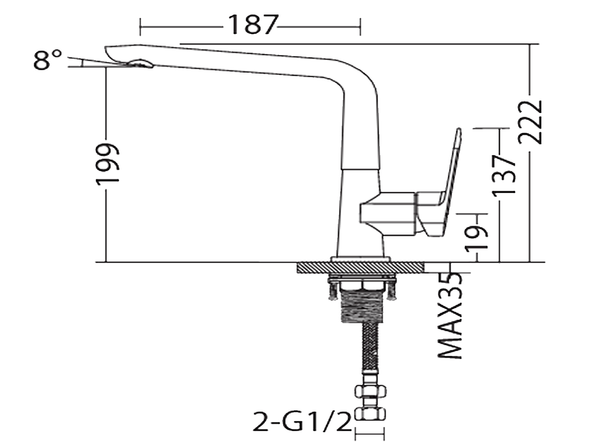 OT-3705 Pillar Sink Mixer Dimension