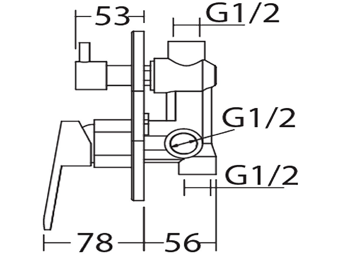 OT-3710 Concealed Bath Shower Mixer with Diverter Dimension B