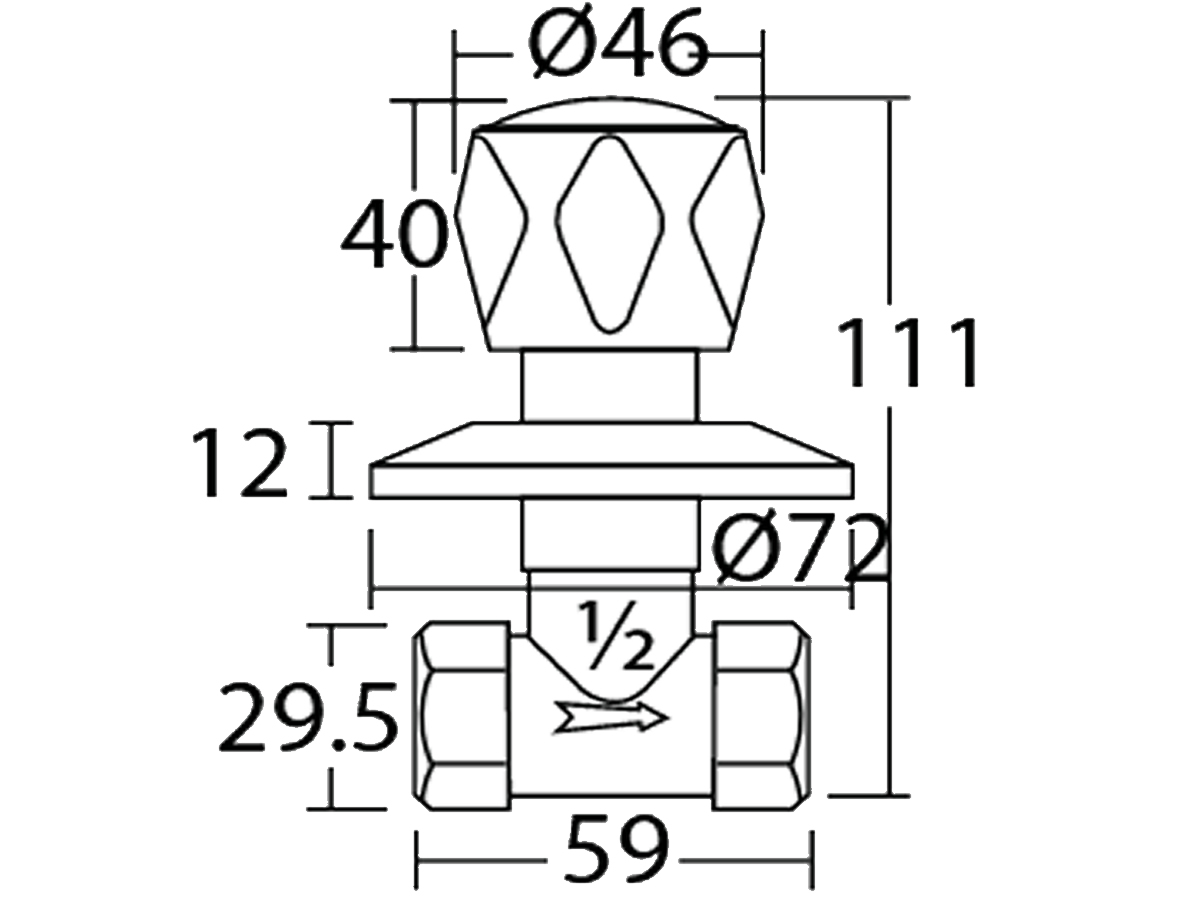 33029-R1 1/2” Stopcock Dimension