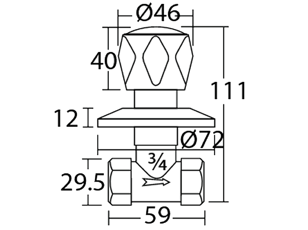 33039-R1 3/4” Stopcock Dimension