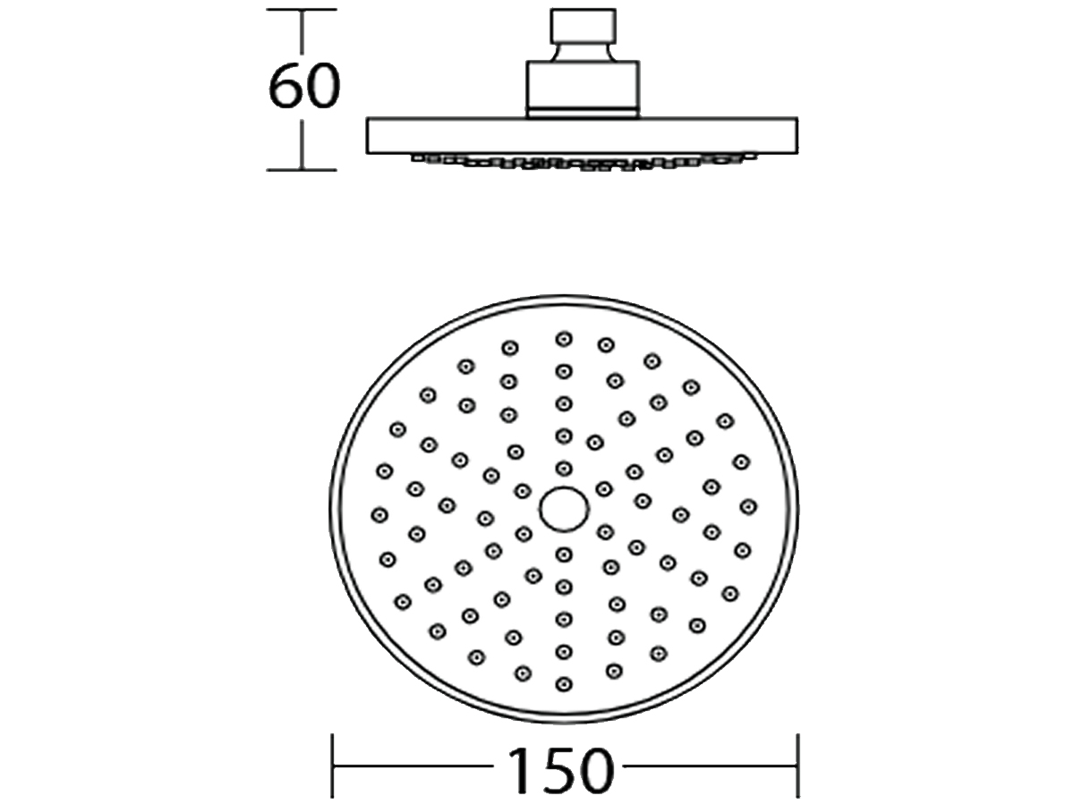 RSH-2122-P 6” Round Rain Shower Head Dimension