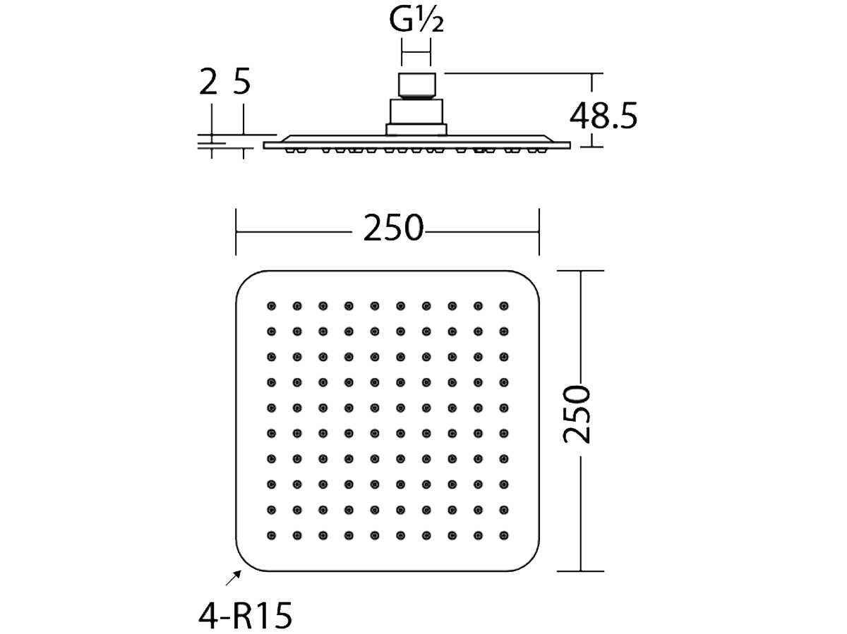 RSH-7101-SS 10” Square Rain Shower Head Dimension