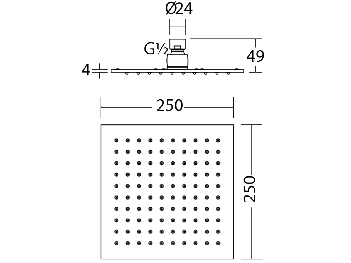 RSH-8101-B 10” Square Rain Shower Head Dimension