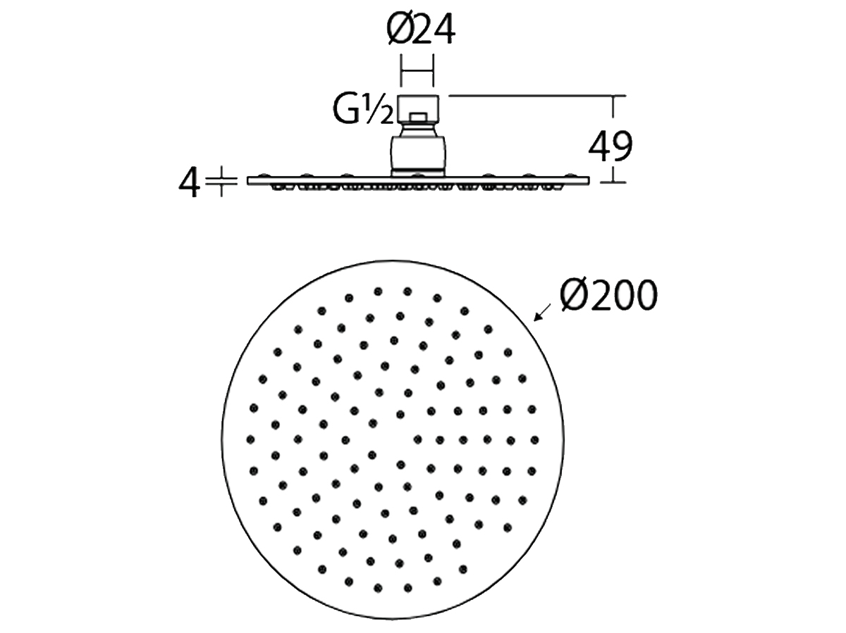 RSH-8104-B 8” Round Rain Shower Head Dimension