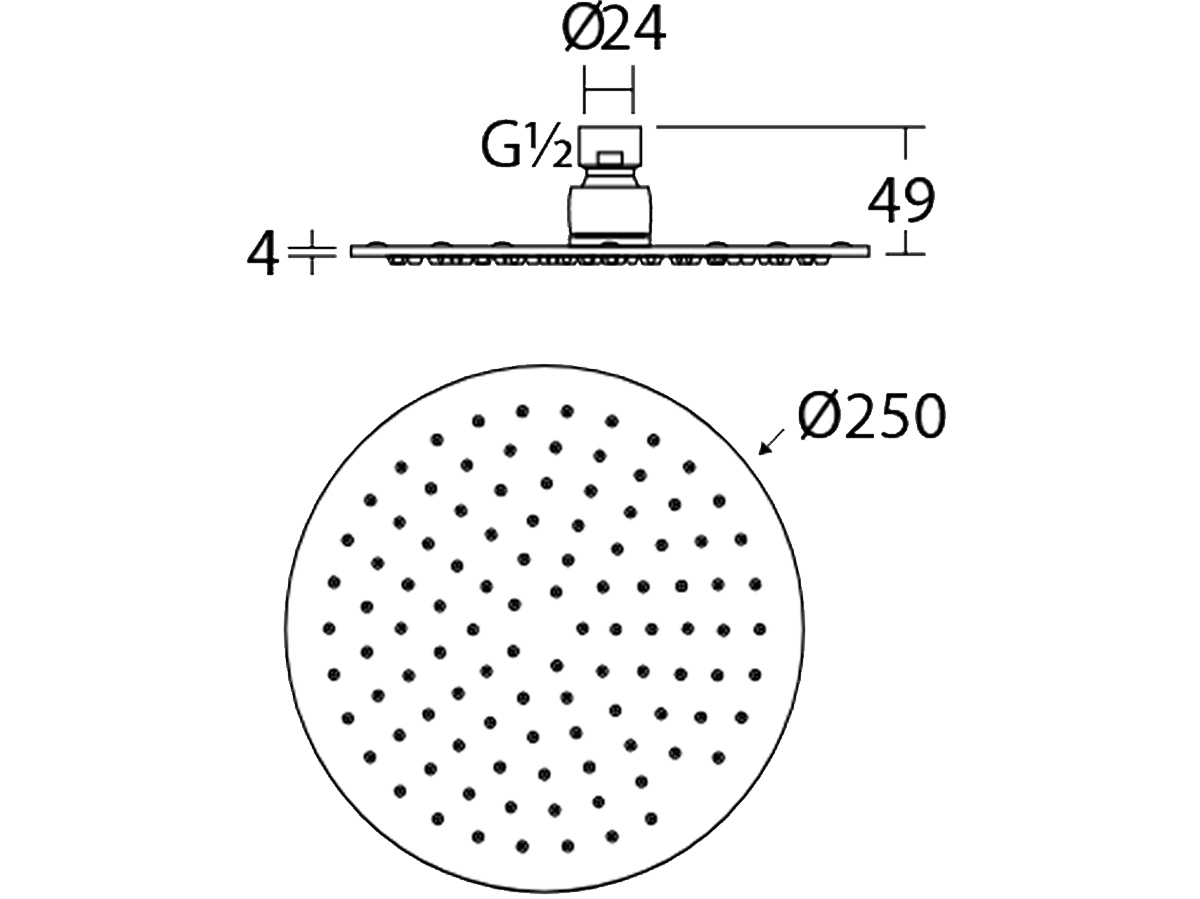 RSH-8106-B 10” Round Rain Shower Head Dimension