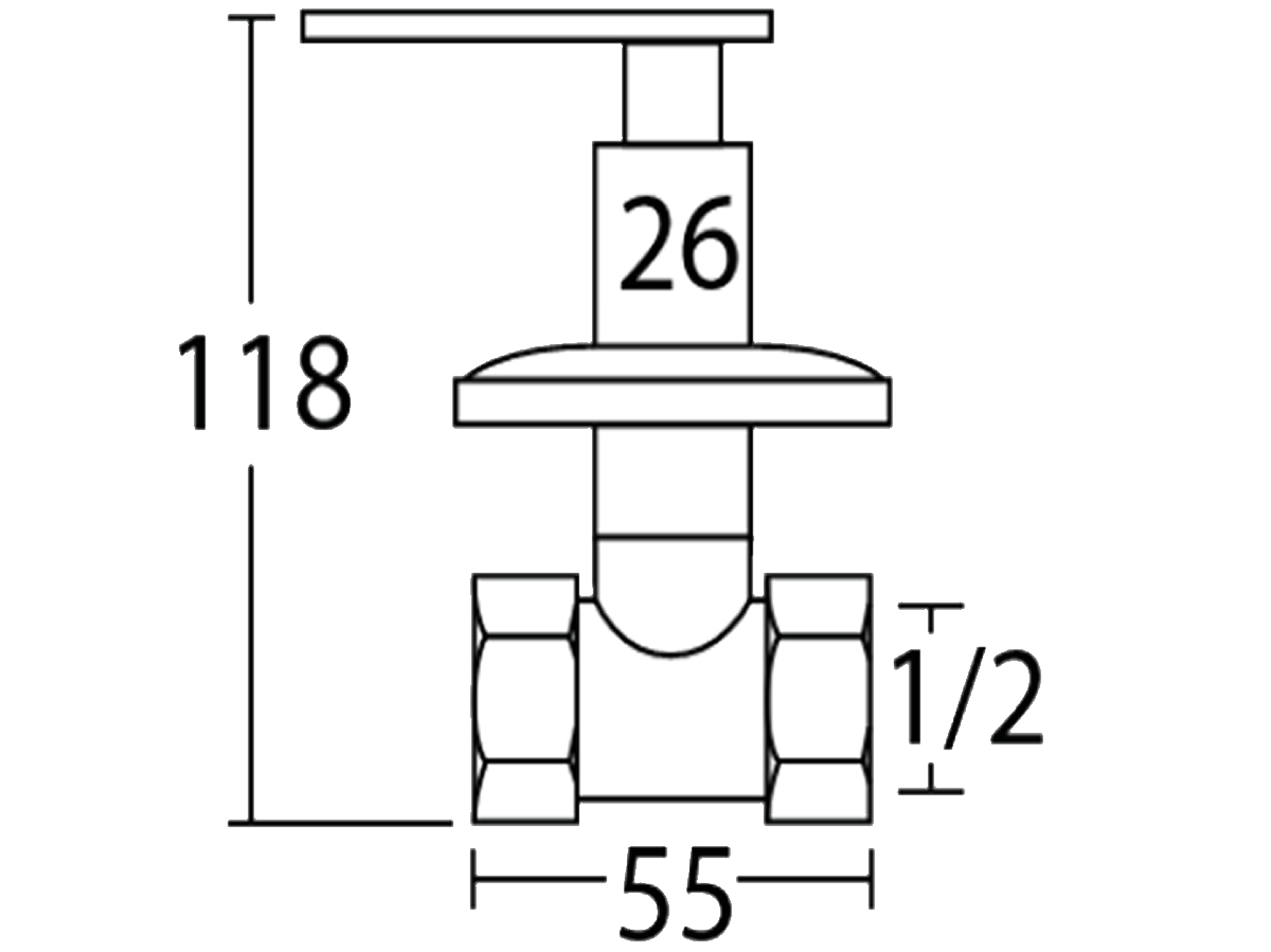 33029QT-S2 1/2” Stopcock (Quarter Turn) Dimension