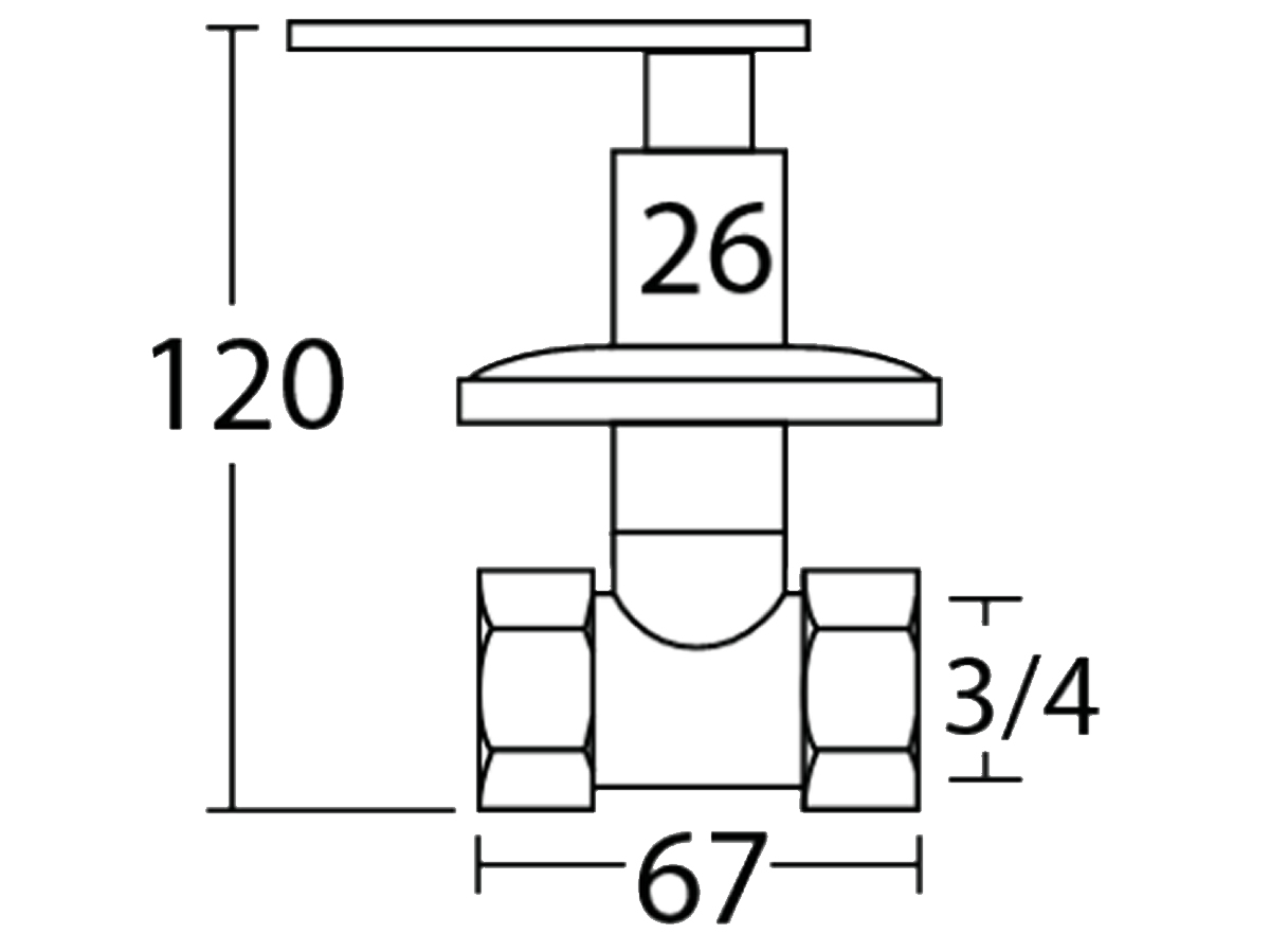 33039QT-S2 3/4” Stopcock (Quarter Turn) Dimension