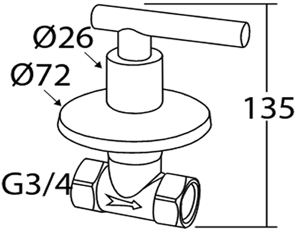 33039QT-S3 3/4” Stopcock (Quarter Turn) Dimension