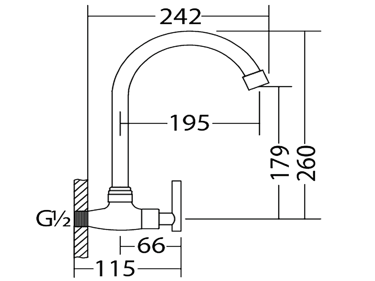 4757C-S3 Wall Sink Tap Dimension
