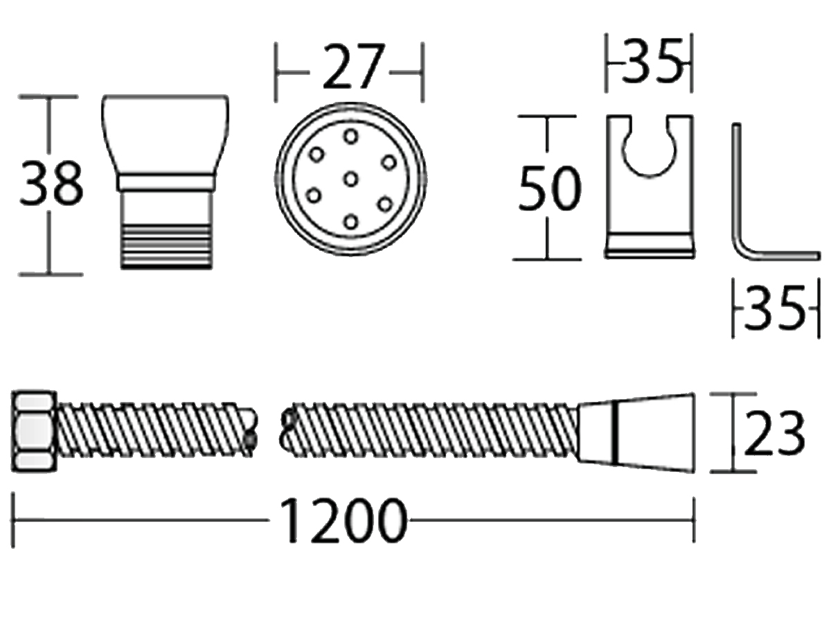 SB-45 Bidet Nozzle with Brass Dimension