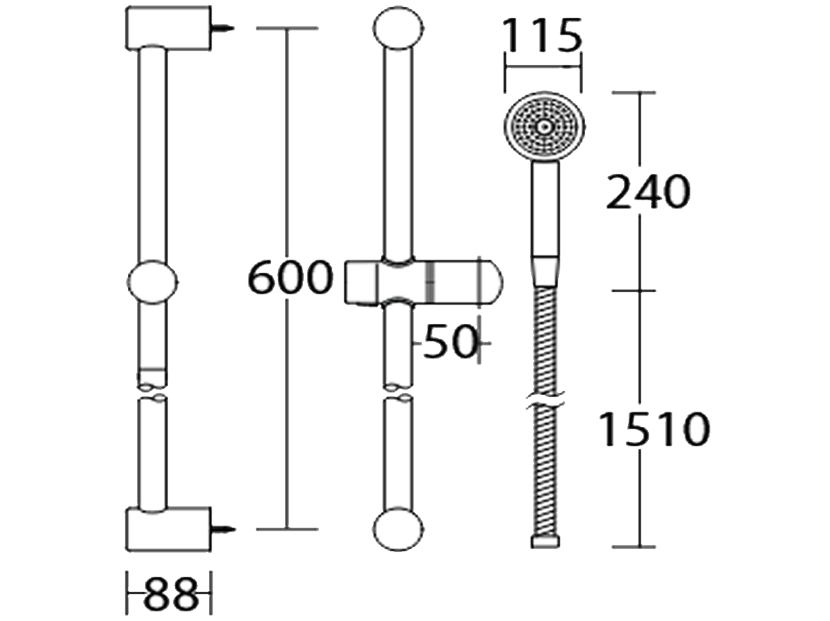 SHS-2180-W Shower Rail With Hand Shower Dimension