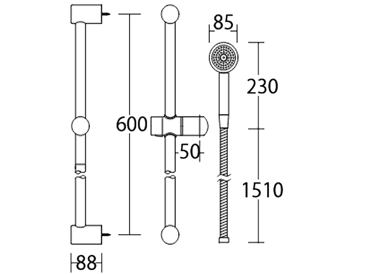 SHS-4130-W Shower Rail With Hand Shower Dimension