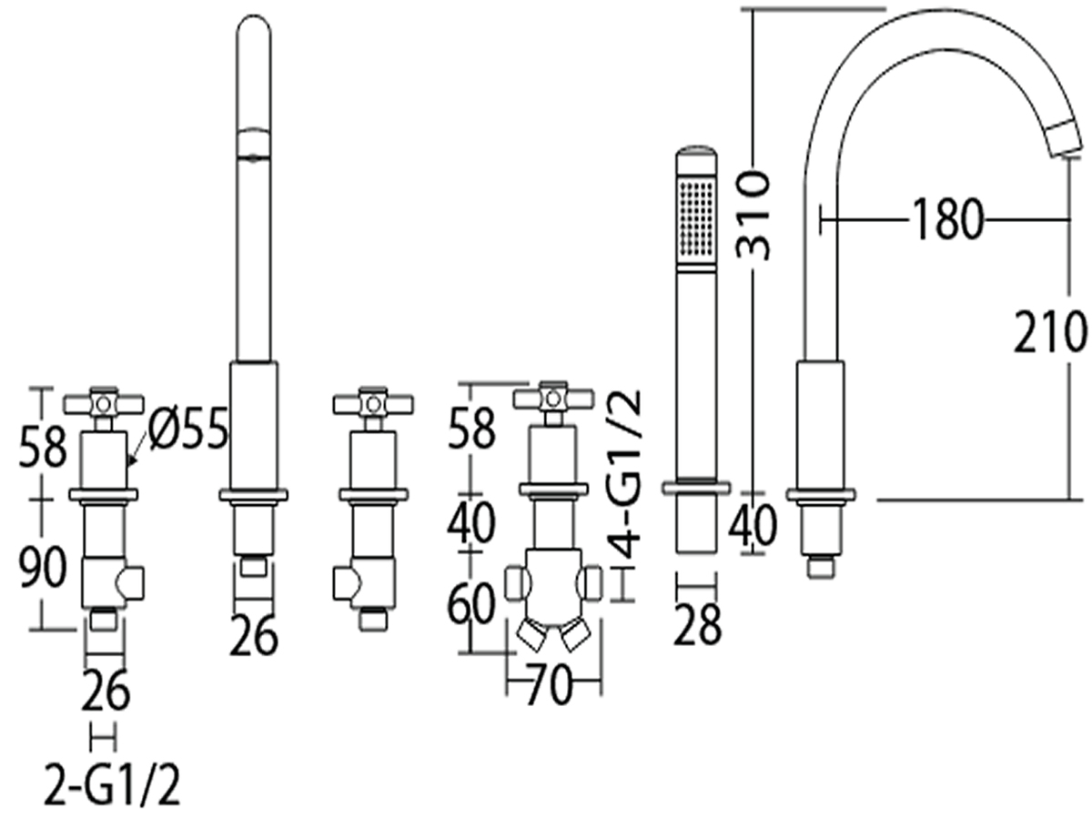 13832 5 Hole Bath Shower Dimension