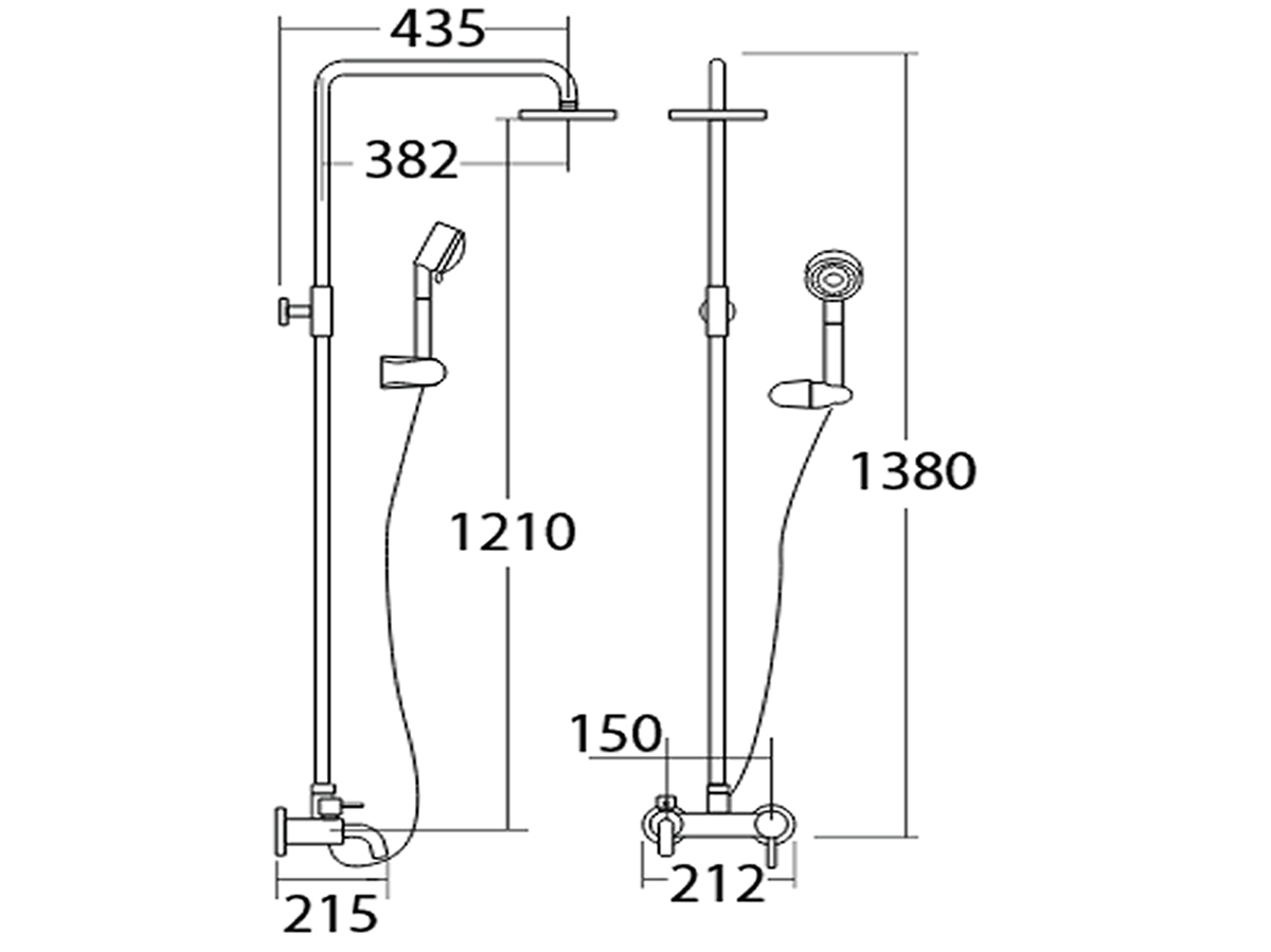 6108 Shower Panel Set With Bath Shower Mixer Dimension