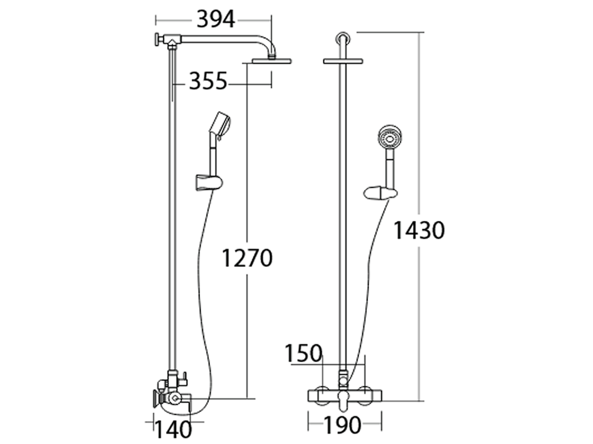 7108 Shower Panel Set With Bath Shower Mixer Dimension
