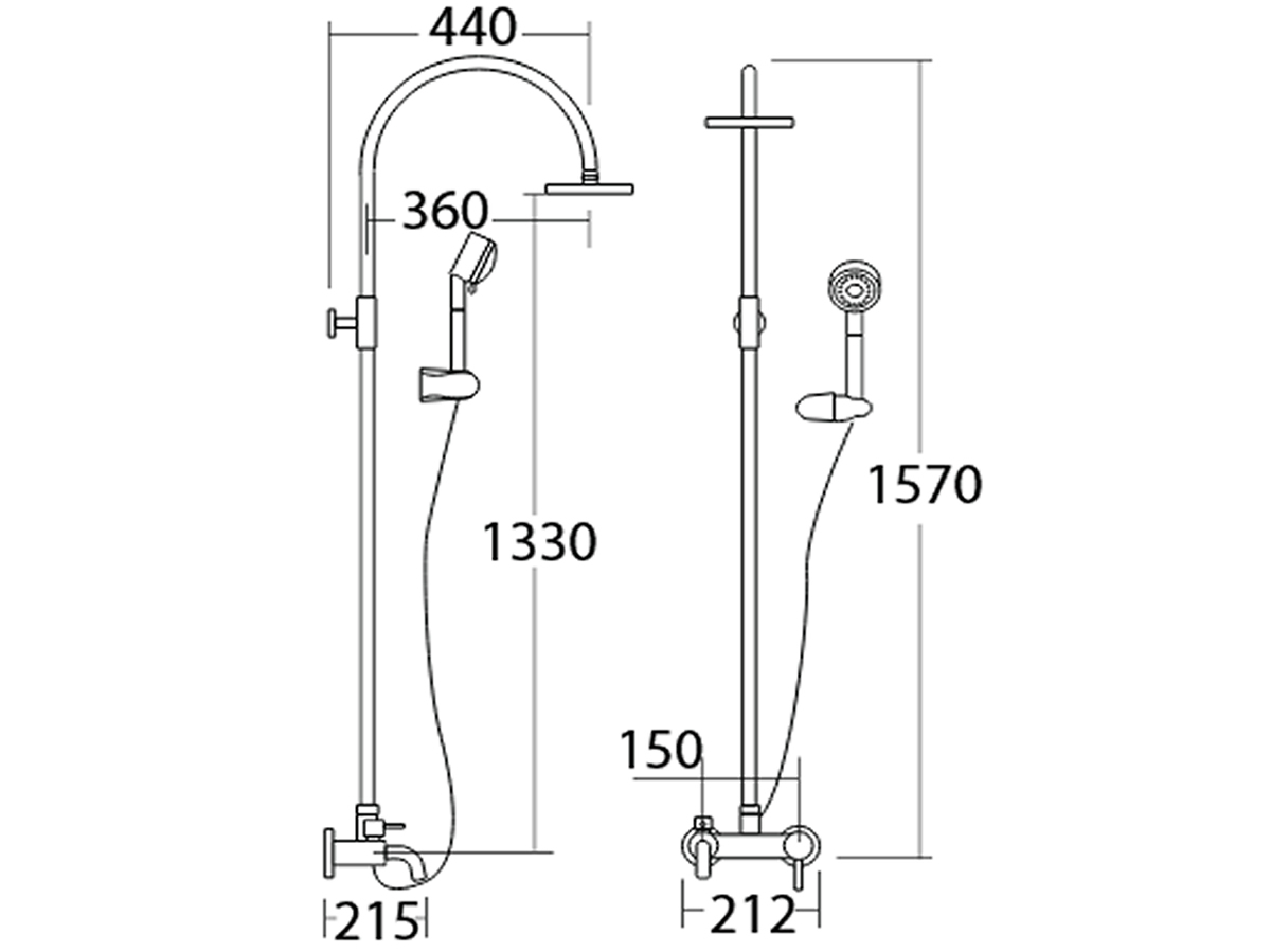 9108 Shower Panel Set With Bath Shower Mixer Dimension