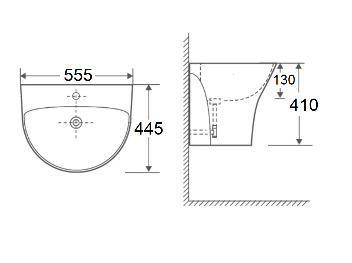 WB-340 Wall Hung Basin with Pedestal Dimension