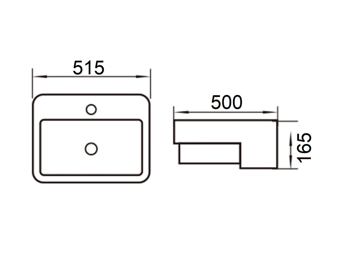 WB-516 Semi Recessed Basin Dimension