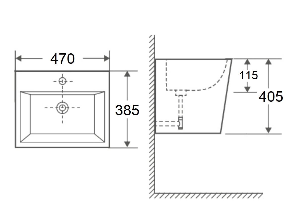 WB-811 Wall Hung Basin with Pedestal Dimension