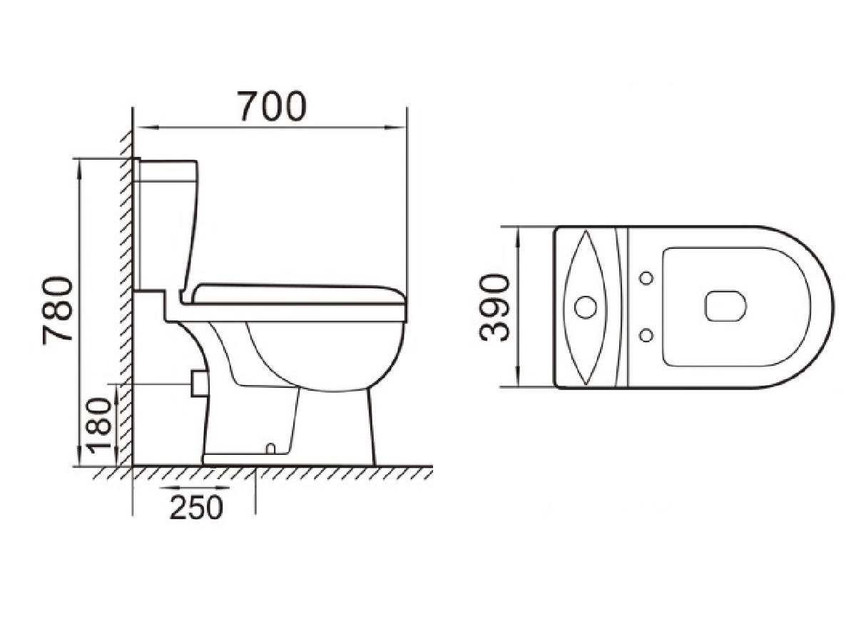 WC-131 Wash Down Two Piece Water Closet Dimension