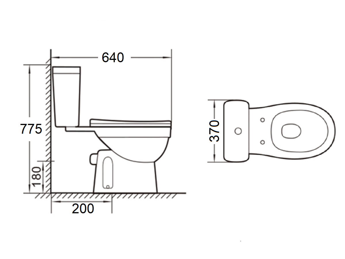 WC-210 Wash Down Two Piece Water Closet Dimension