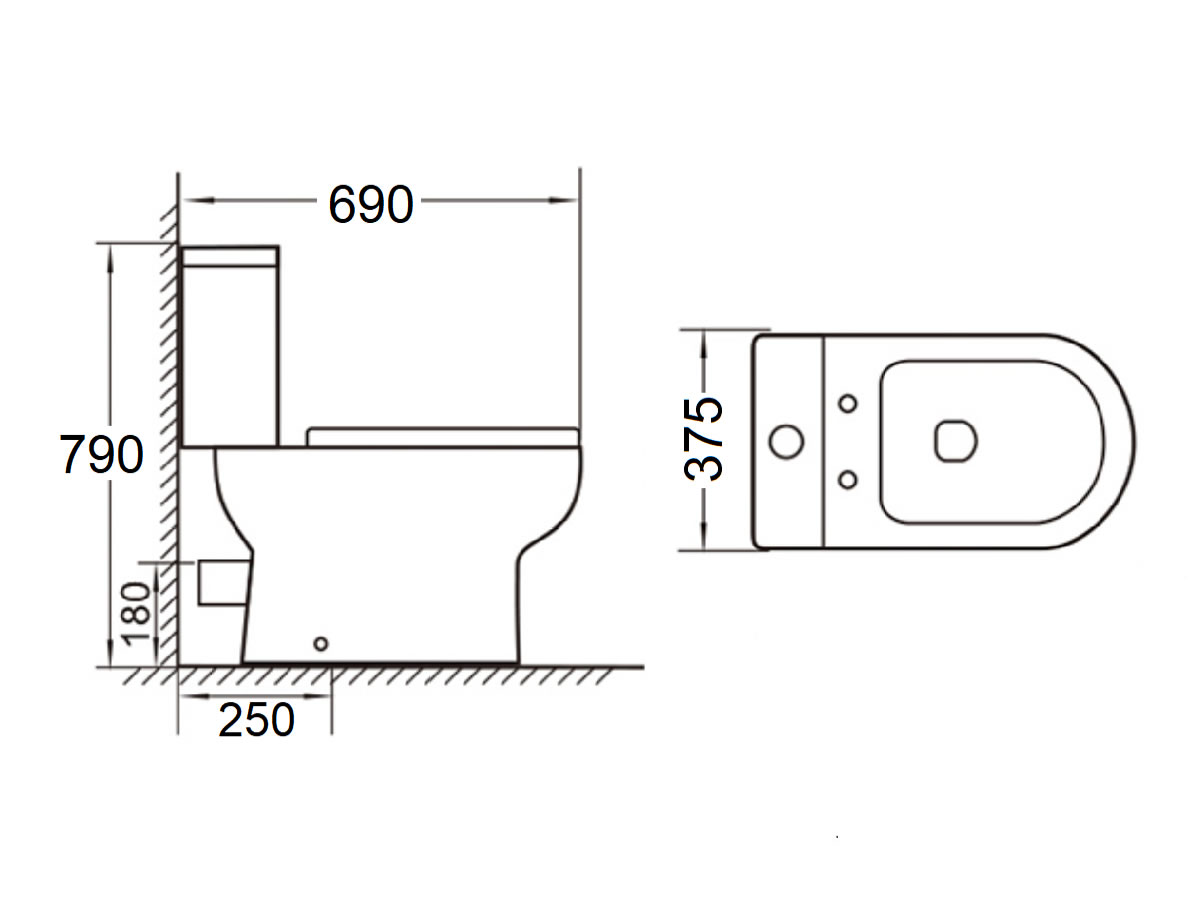 WC-310 Wash Down Two Piece Water Closet Dimension