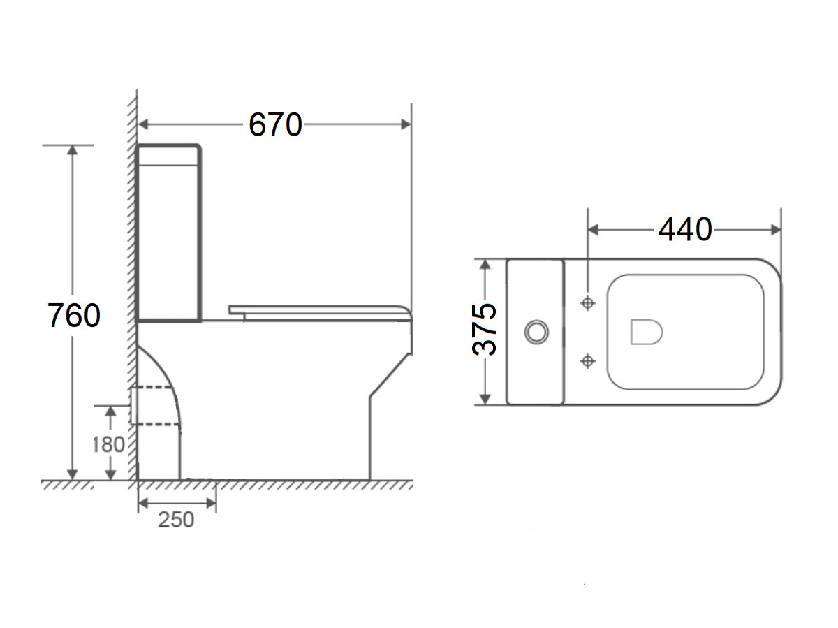 WC-410 Wash Down Two Piece Water Closet Dimension
