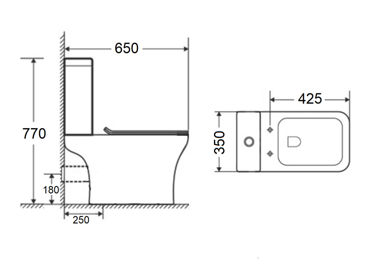 WC-413 Wash Down Rimless Two Piece Water Closet Dimension