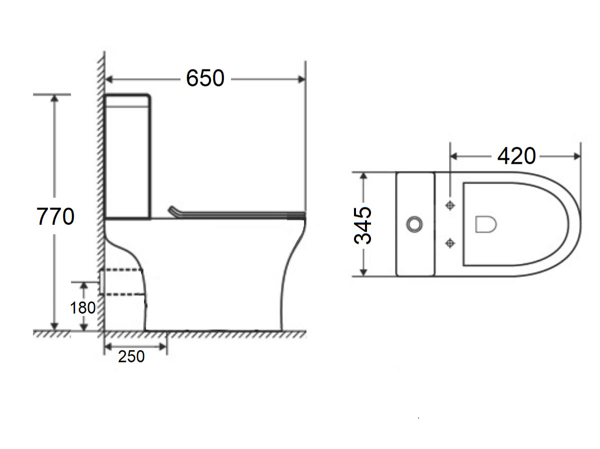 WC-416 Wash Down Rimless Two Piece Water Closet Dimensions