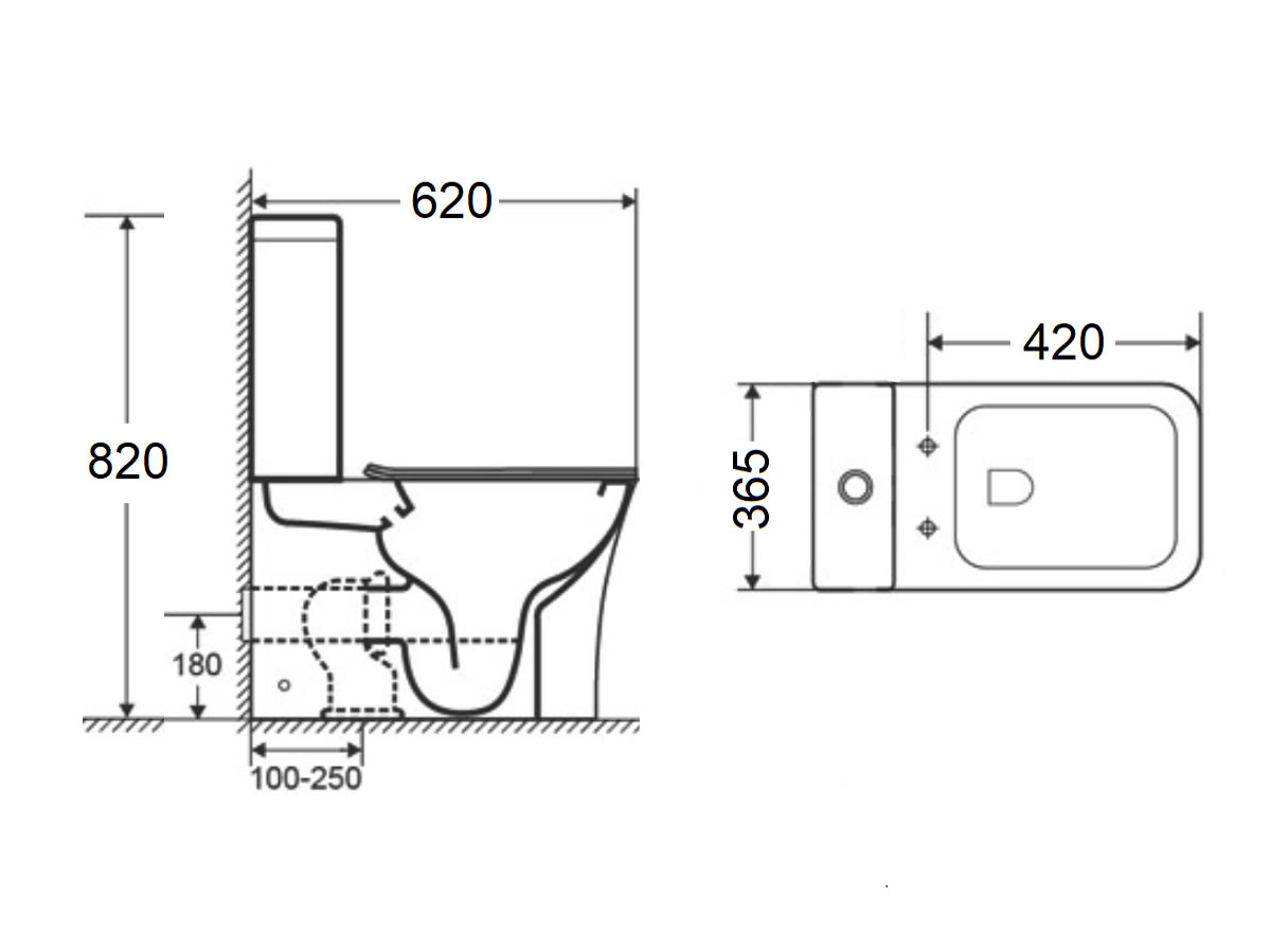 WC-417 Washdown Rimless Two Piece Water Closet Dimension