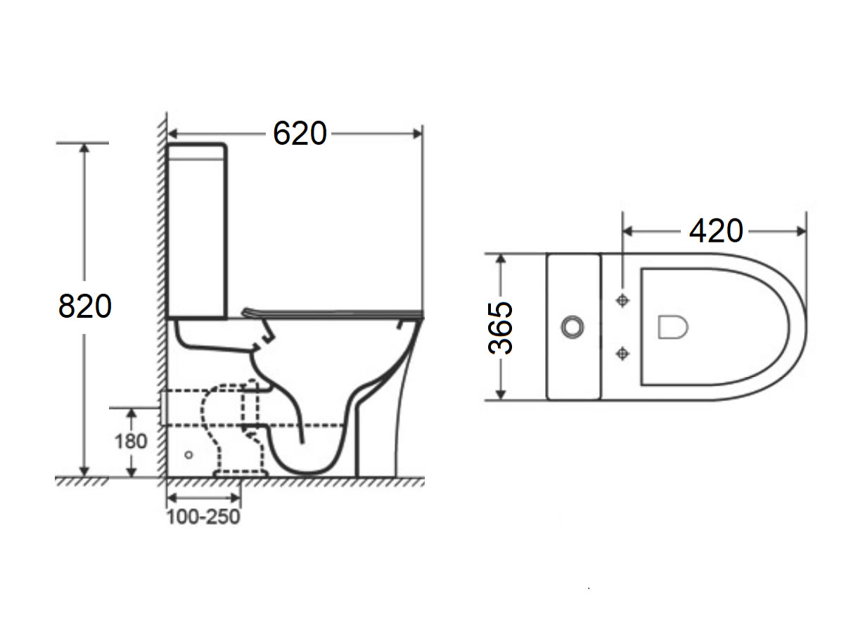 WC-418 Washdown Rimless Two Piece Water Closet Dimension
