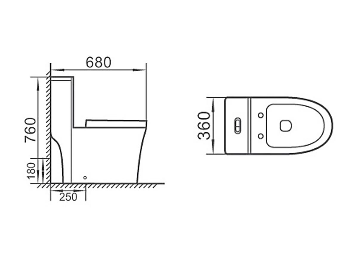 WC-764 Washdown Rimless One Piece Water Closet Dimension