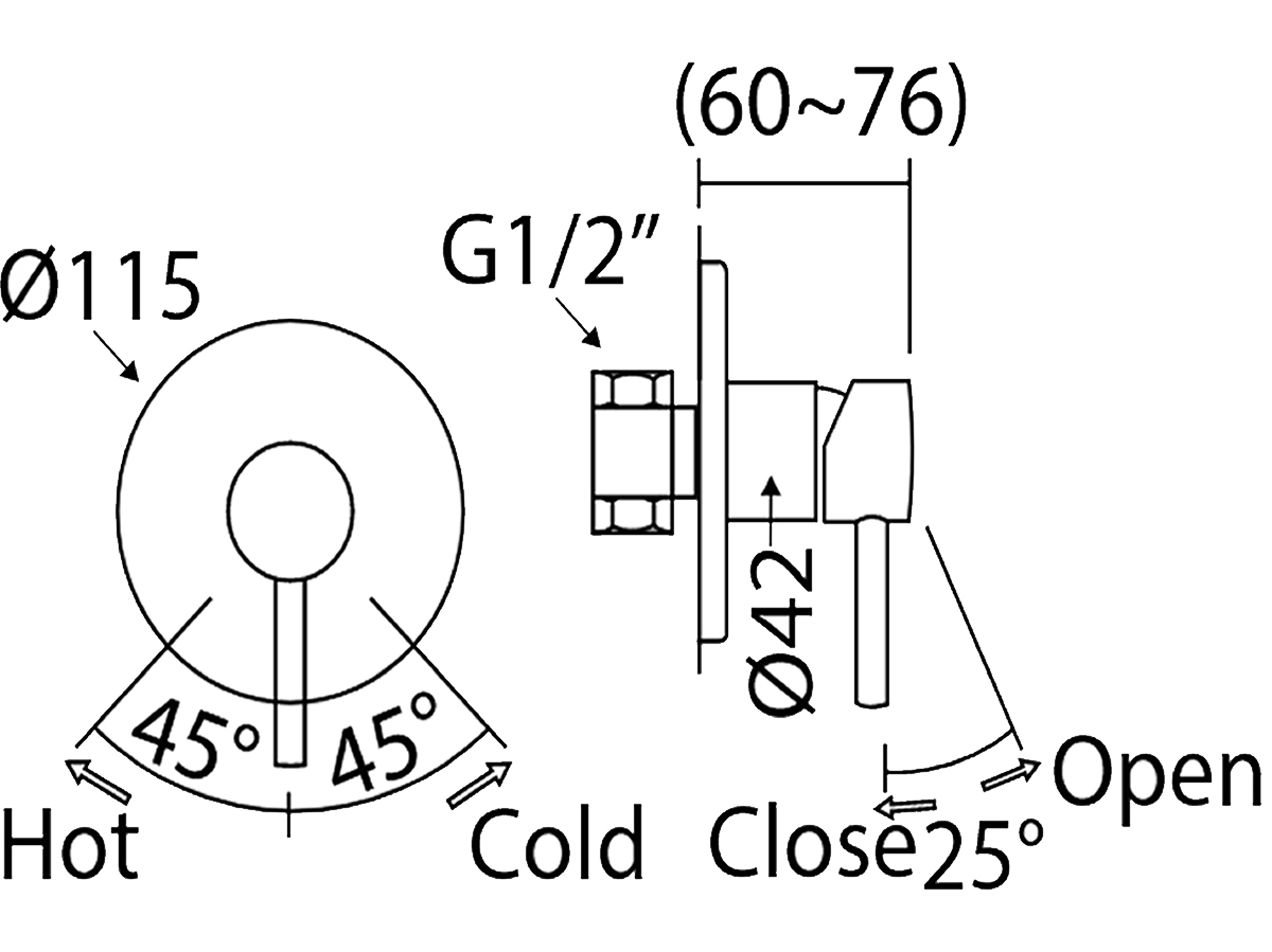 WV-S719-CW Concealed Cold Shower Tap Dimension