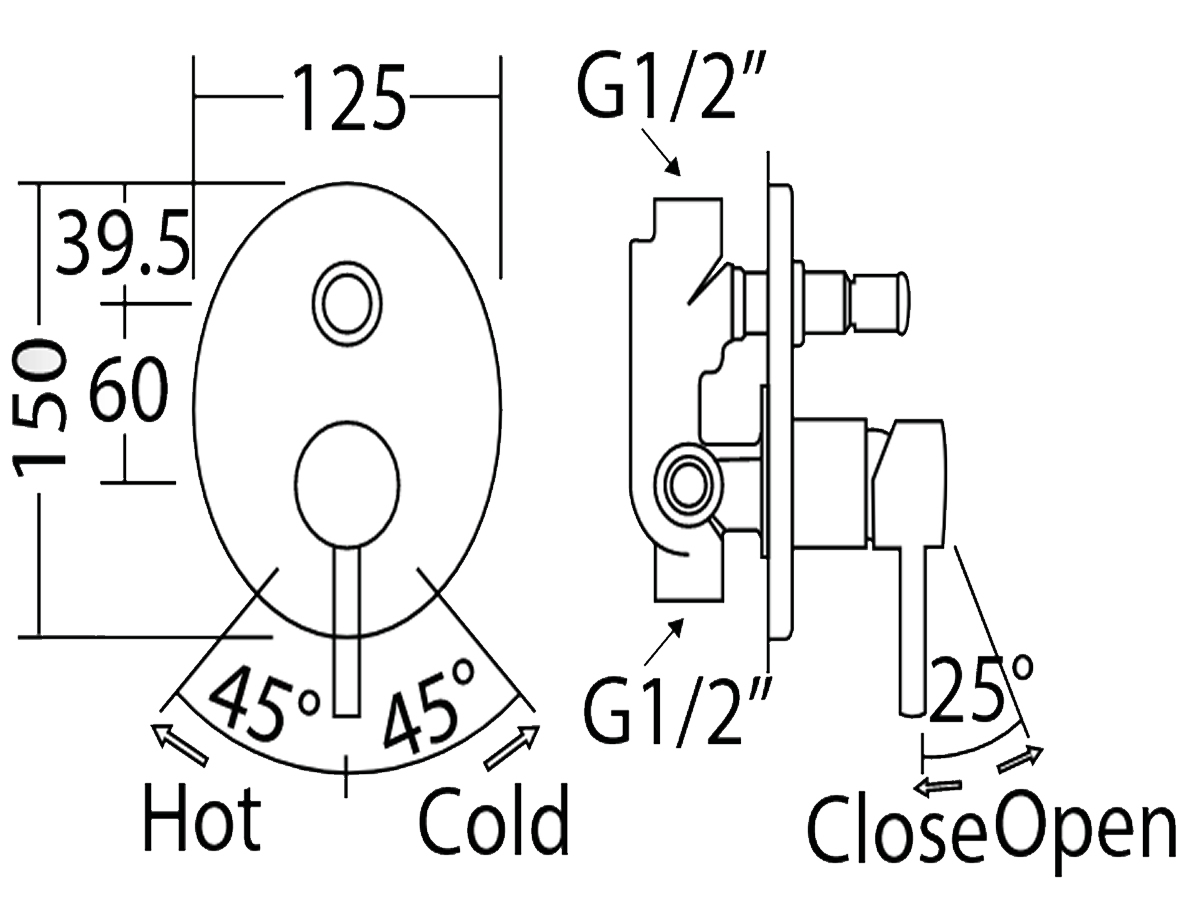 WV-S720 Concealed Bath Shower Mixer with Diverter Dimension
