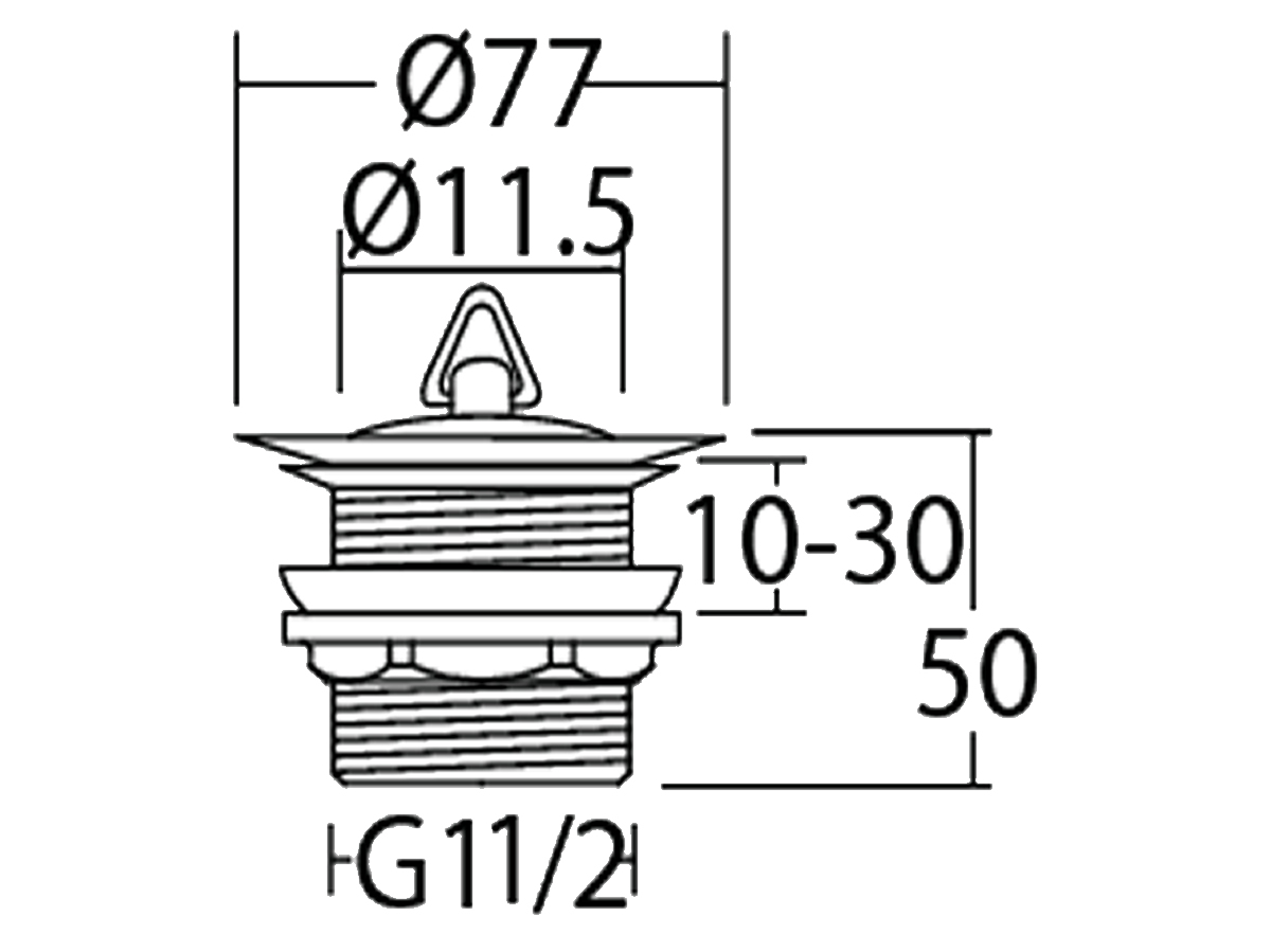 A7503 40MM Sink Waste C/W Rubber Plug Dimension