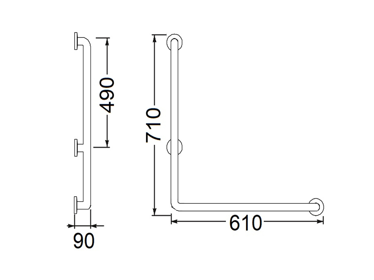 GB-216A L Shape Grab Bar Dimension