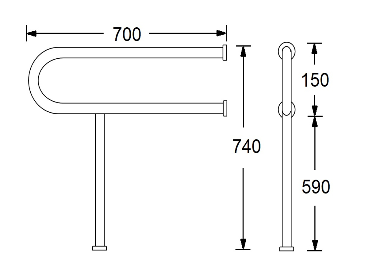 GB-2182A U Shape Grab Bar Dimension